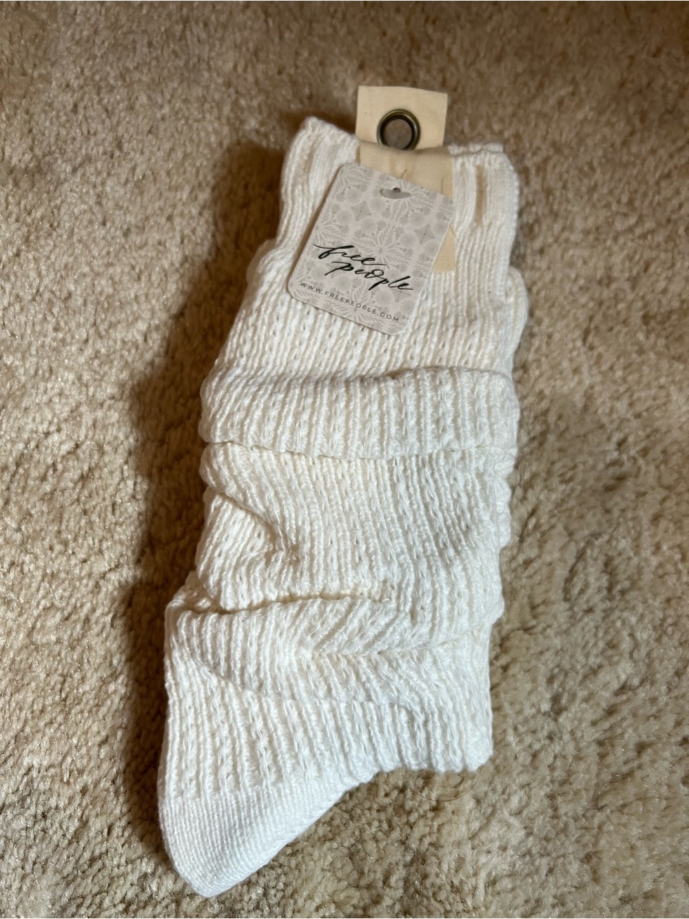 Free People White Ribbed Knit Slouch Socks
